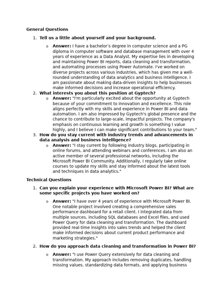General Questions Data Analyst | PDF | Data Analysis | Data