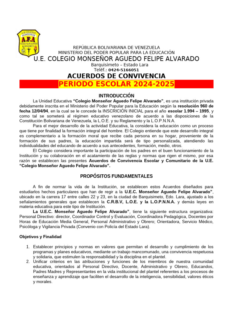 Normas de Convivencia 2024-2025 | PDF | Maestros | Derecho Constitucional