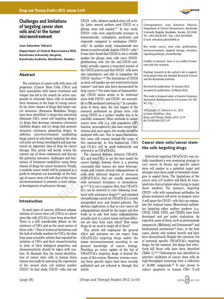 Challenges and Limitations of Targeting Cancer Stem Cells And/or The ...