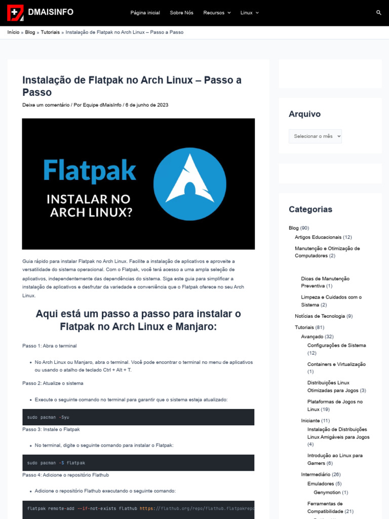 Instalação do Flatpak no Arch Linux | PDF | Linux | Distribuição Linux