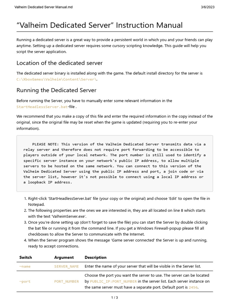 Valheim Dedicated Server Setup Guide | PDF | Text File | Port (Computer ...