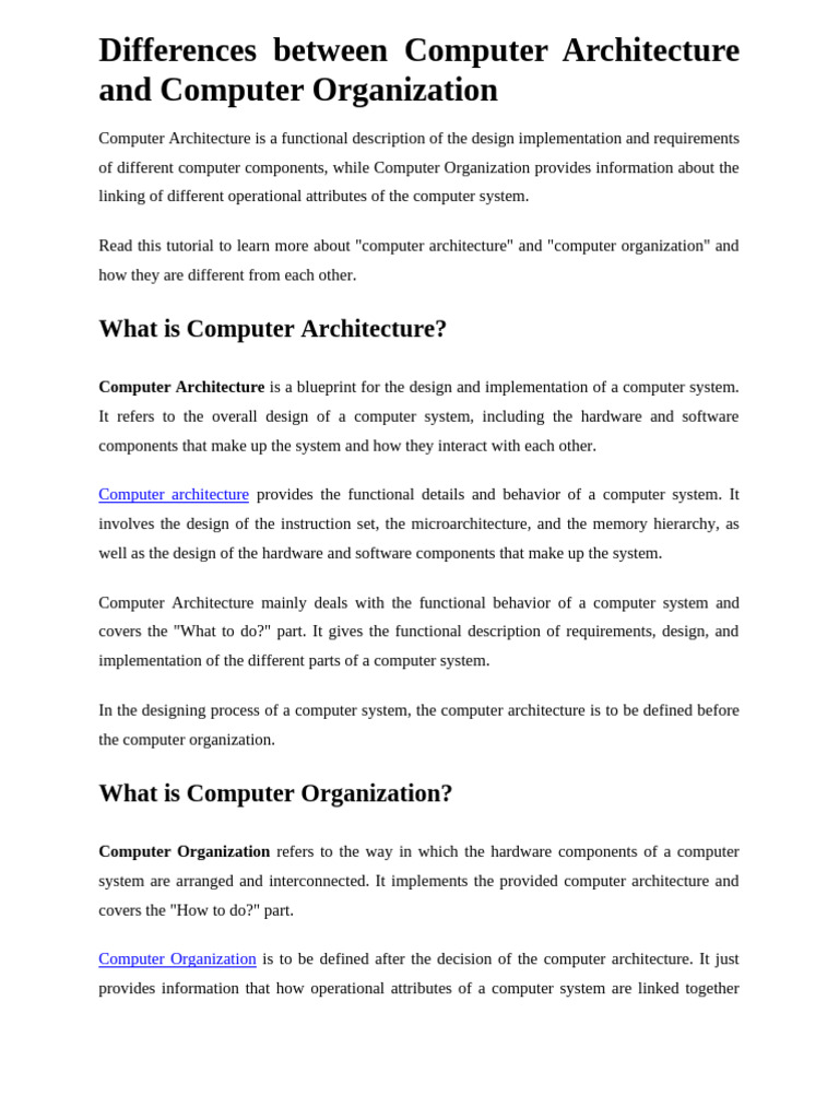 Computer Architecture vs. Organization | PDF | Computer Architecture ...