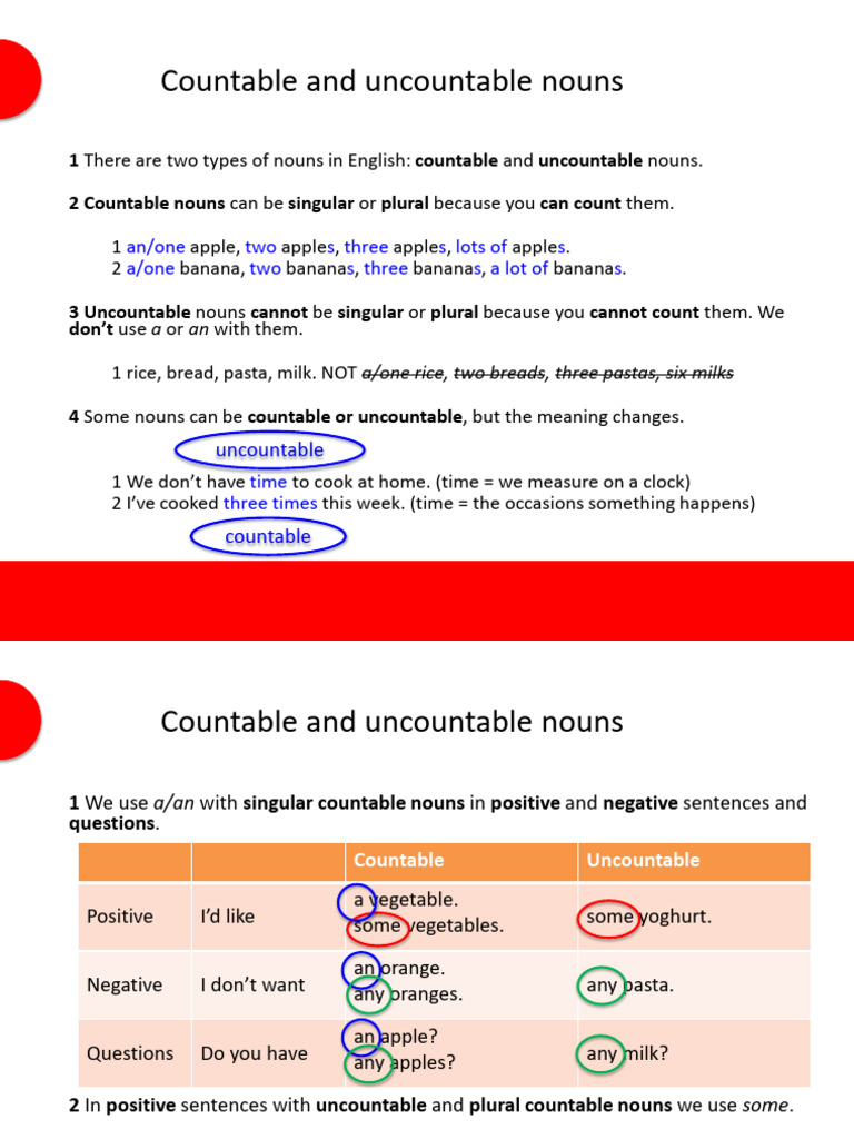 Countable vs Uncountable Nouns Guide | PDF | Plural | Grammar