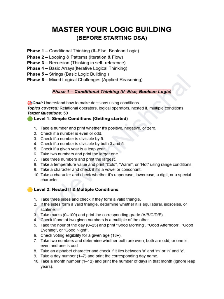 Master Your Logic Building | PDF | String (Computer Science) | Numbers