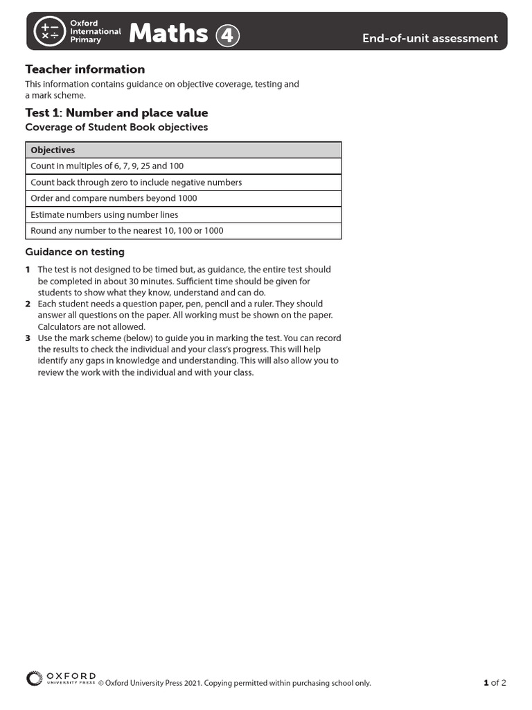 End-of-Unit Maths Assessment Guide | PDF
