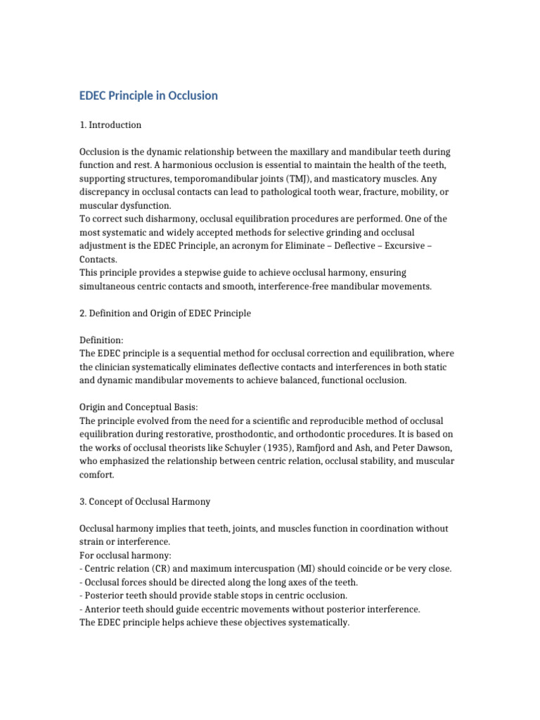 EDEC Principle for Occlusal Harmony | PDF | Mouth | Tooth
