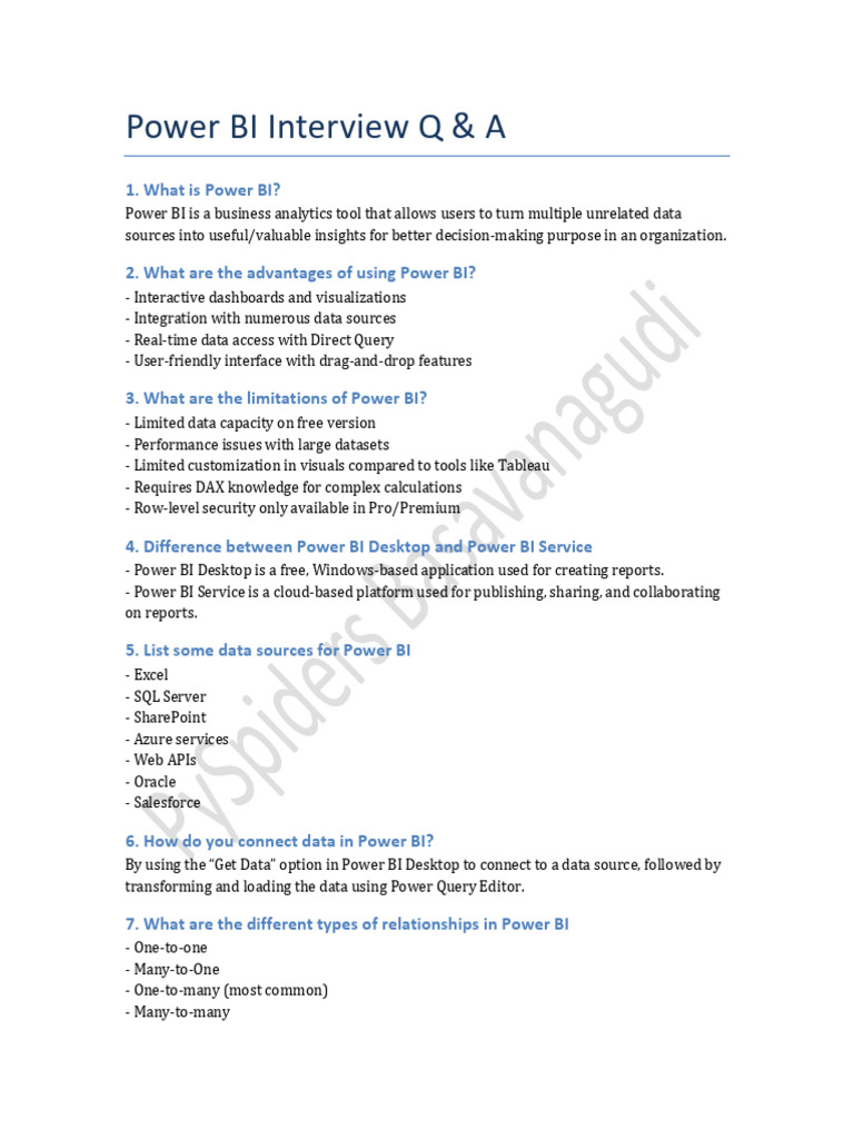 Power BI Interview Questions & Answers | PDF | Data | Computing