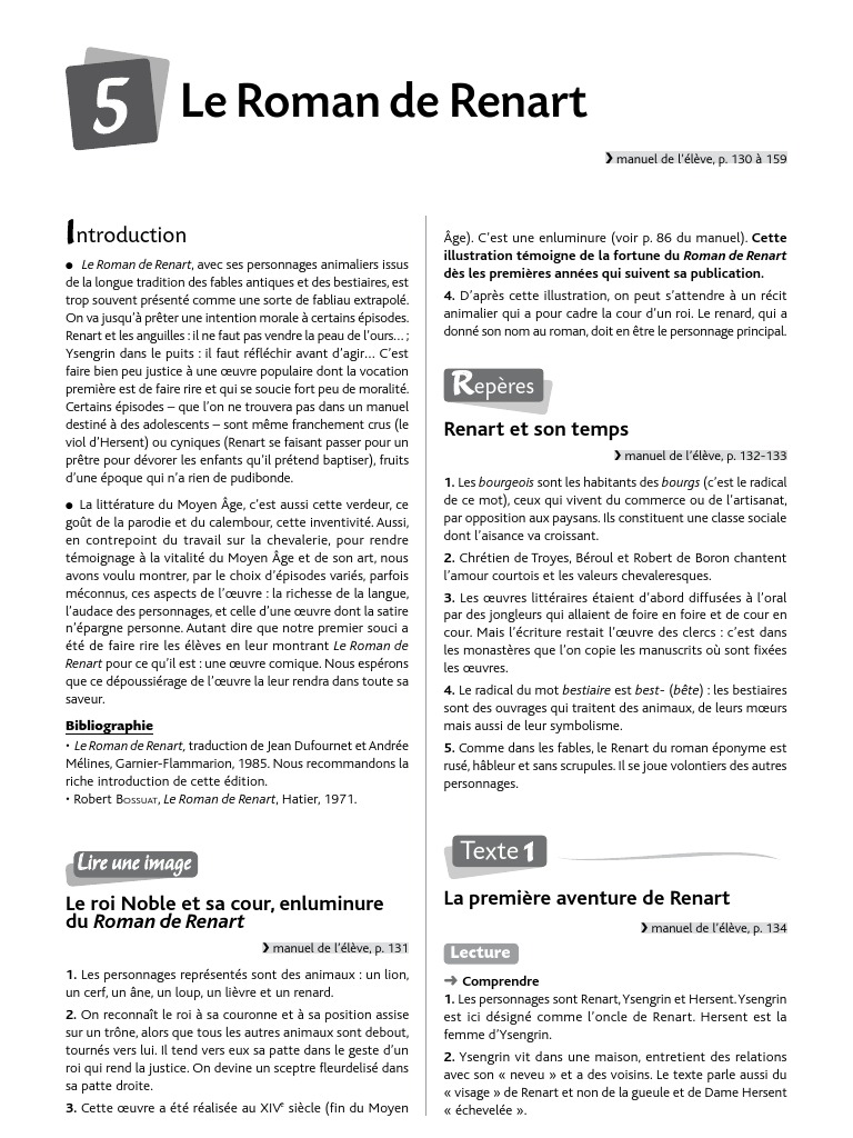 Le Roman De Renart Questionnaire Corrigé