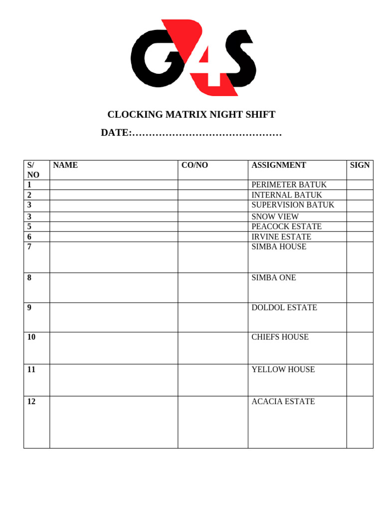 Night Shift Clocking Matrix | PDF