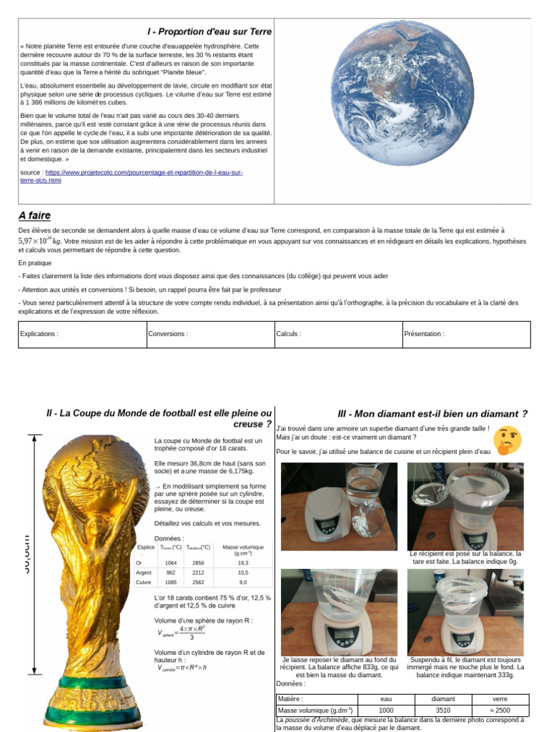 Masse d'eau et identification de diamant PDF Masse Balance — free download
