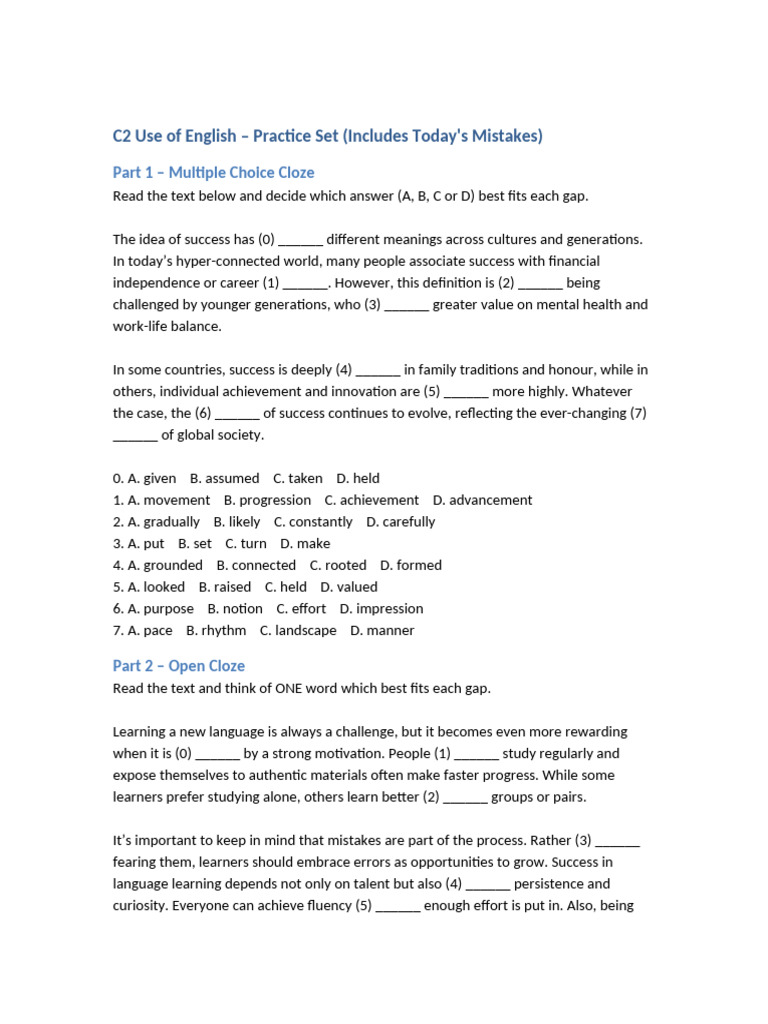 C2 English Practice: Success & Learning | PDF | Creativity | Learning