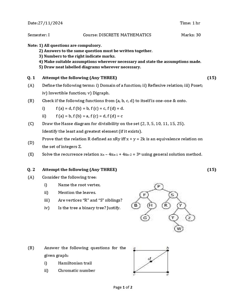 DISCRETE MATHEMATICS F Y BSC Computer Science SEM I Regular External ...
