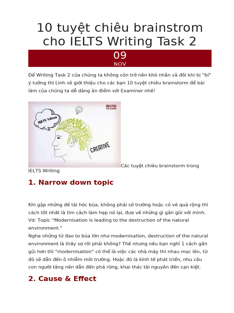 10 Tuyệt Chiêu Brainstrom Cho IELTS Writing Task 2 | PDF
