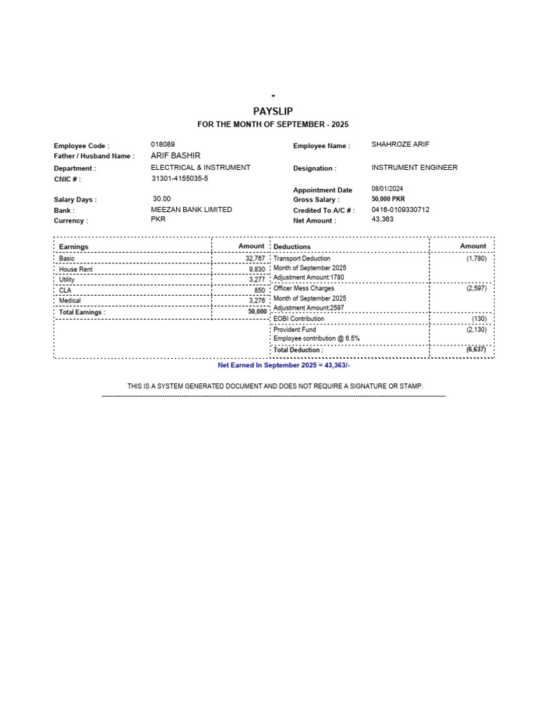 September 2025 Salary Slip | PDF | Taxes | Government Finances