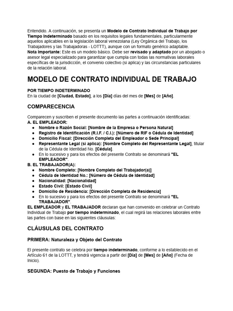 Modelo de Contrato Laboral Indefinido | PDF | Salario | Derecho laboral