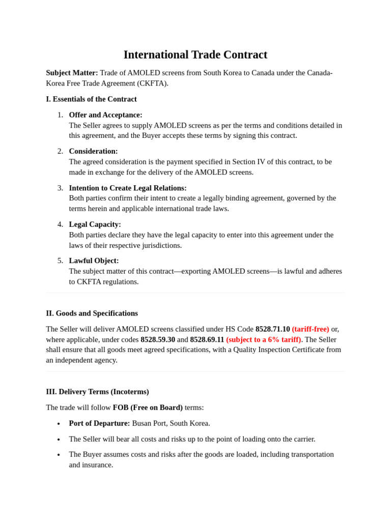AMOLED Screen Trade Contract CKFTA | PDF | Business | Private Law