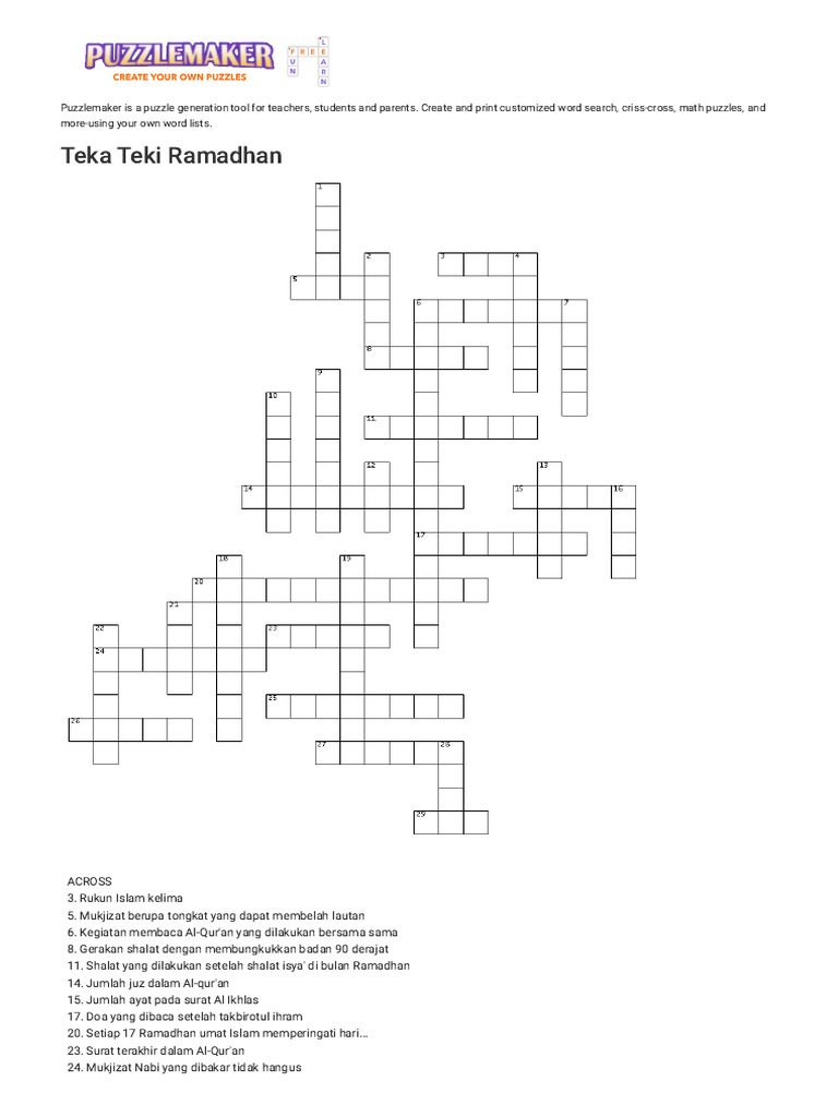 Teka-Teki Ramadhan untuk Edukasi | PDF