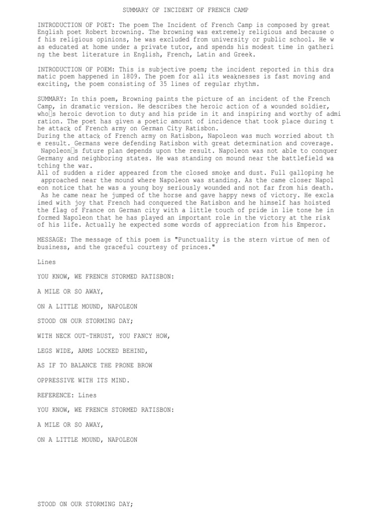 Incident Of French Camp Napoleon Chivalry