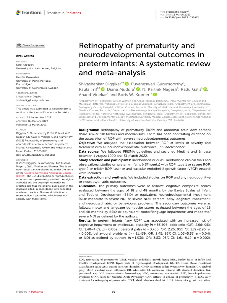Retinopathy of Prematurity and Neurodevelopmental | PDF | Clinical ...