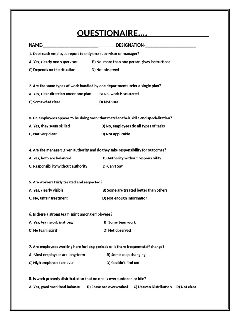 Questionaire For Survey | PDF