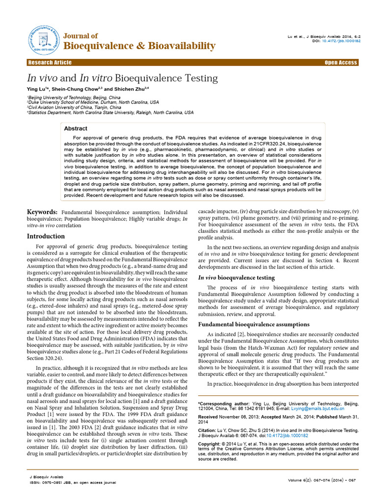 In Vitro Bioequivalence Testing Overview | PDF | Bioavailability | Pharmacy