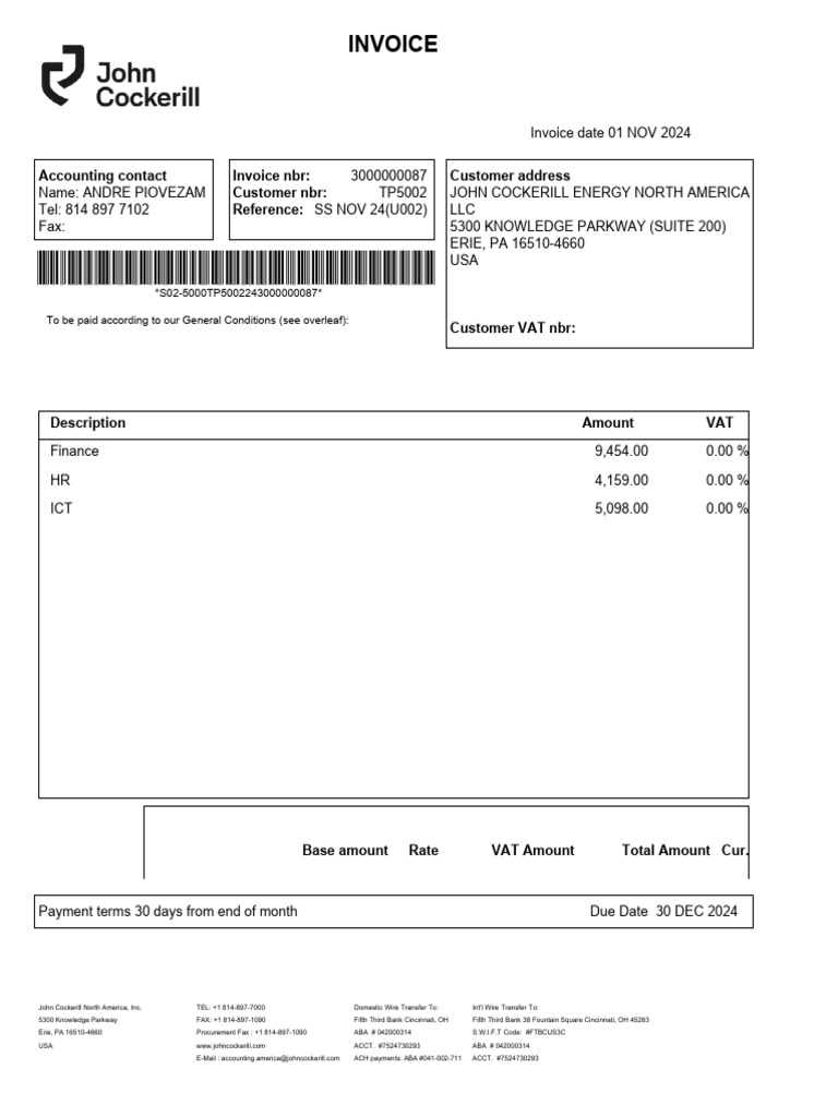 Invoice for John Cockerill Services | PDF | Breach Of Contract | Damages