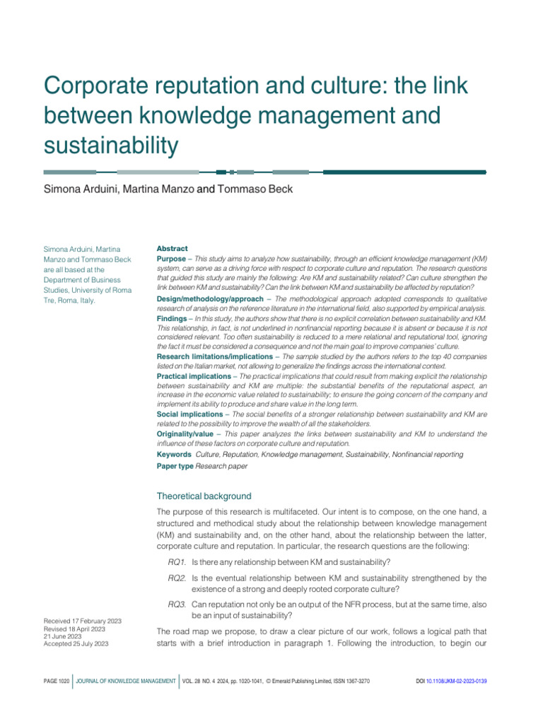 Linking Knowledge Management and Sustainability | PDF | Reputation ...