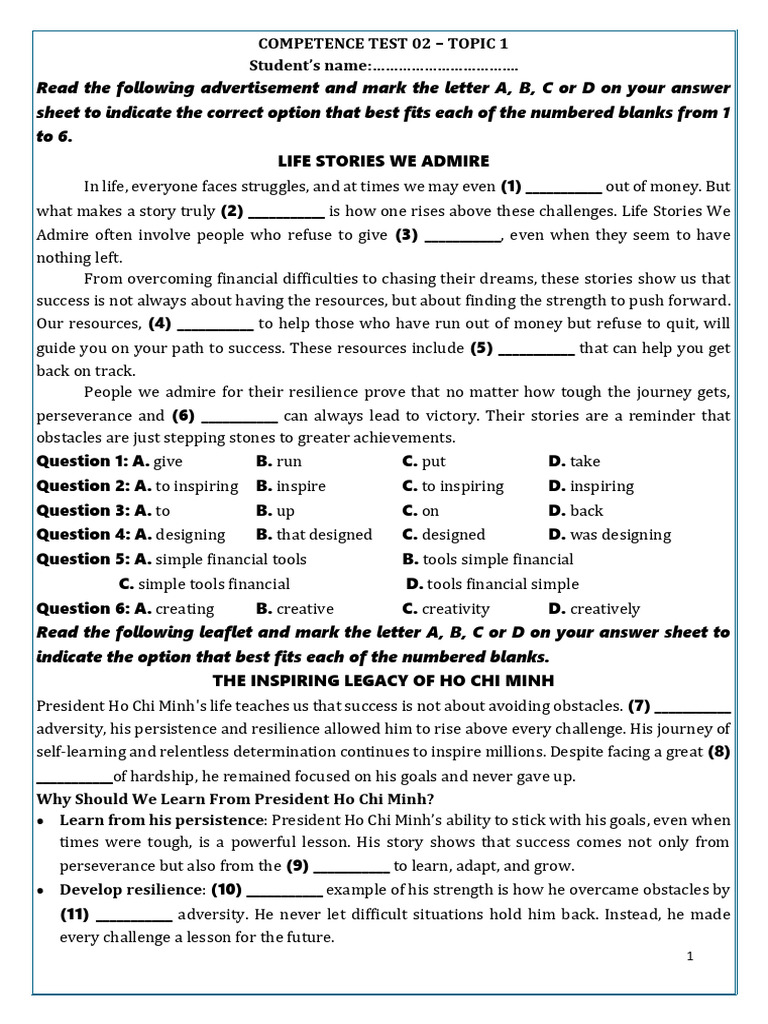 Competence Test 0203-Topic 1 | PDF | Malala Yousafzai | Steam Engine