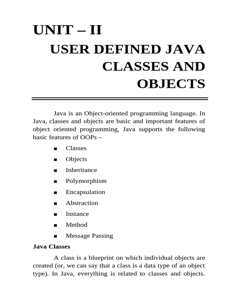 User Defined Java Classes and Objects | PDF | Method (Computer ...