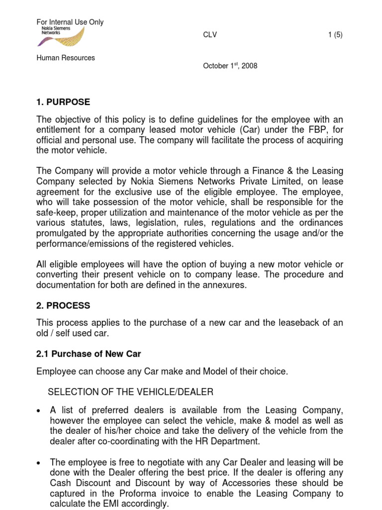 Employee Car Lease Policy Overview | PDF | Foreclosure | Lease