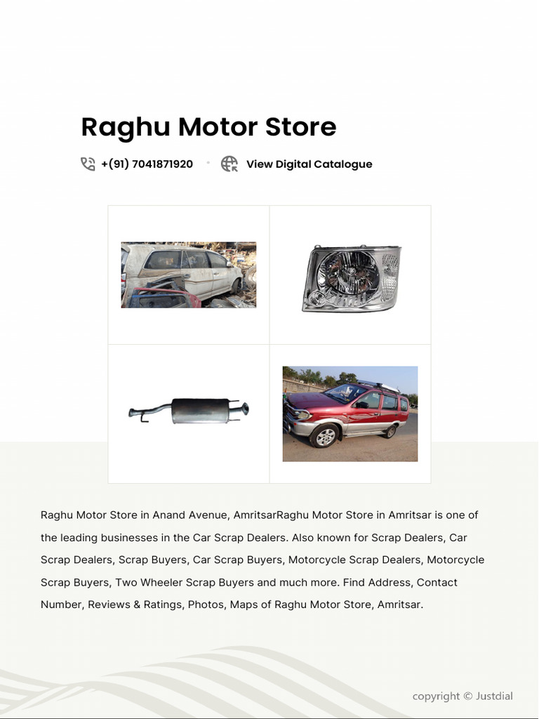 Raghu Motor Store: Car Scrap Dealers | PDF | Car | Vehicles