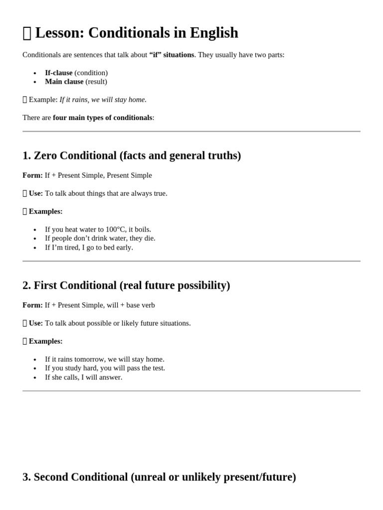 Understanding English Conditionals | PDF | Verb | Perfect (Grammar)