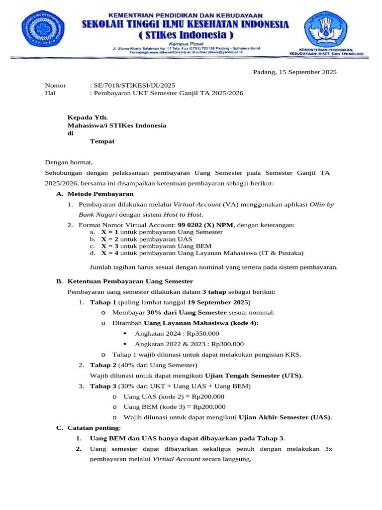 Panduan Pembayaran UKT Ganjil 2025/2026 | PDF