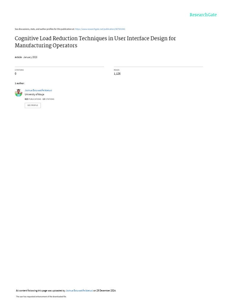 Cognitive Load in Manufacturing UIs | PDF | Usability | User Interface ...