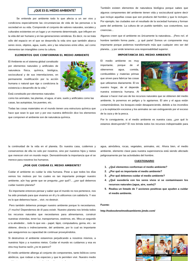 Importancia y Cuidado del Medio Ambiente | PDF | Entorno natural ...