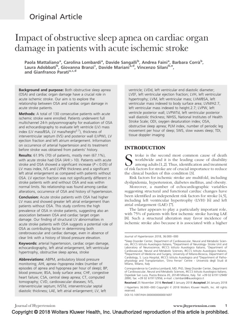 Mattaliano Impact of Obstructive Sleep Apnea On Cardiac Organ | PDF ...
