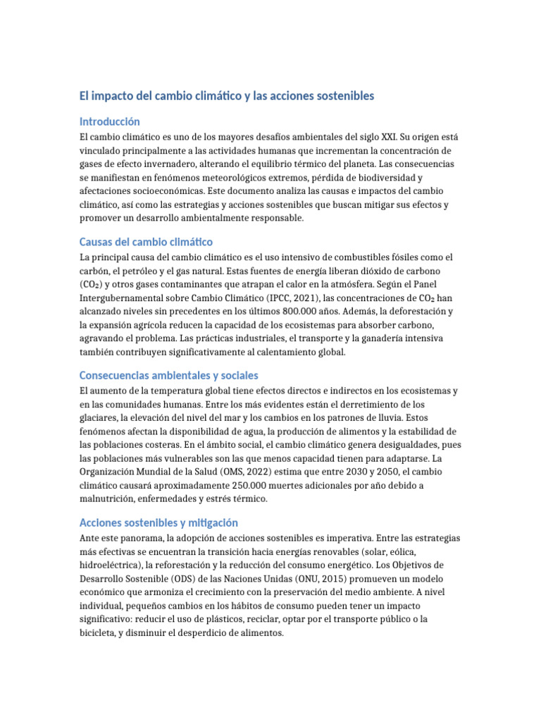 El Impacto Del Cambio Climatico y Las Acciones Sostenibles | PDF ...