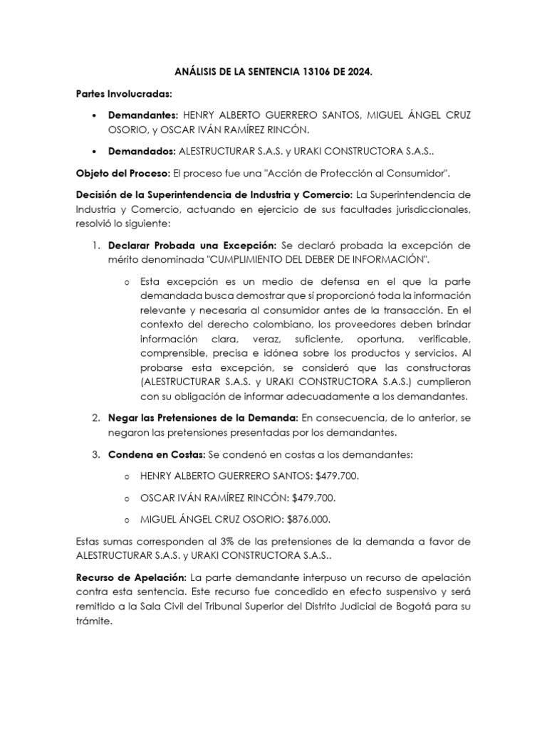 Análisis de La Sentencia 13106 - Sentencia | PDF