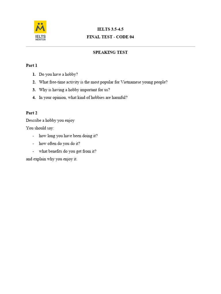 IELTS Speaking Test: Hobbies Guide | PDF