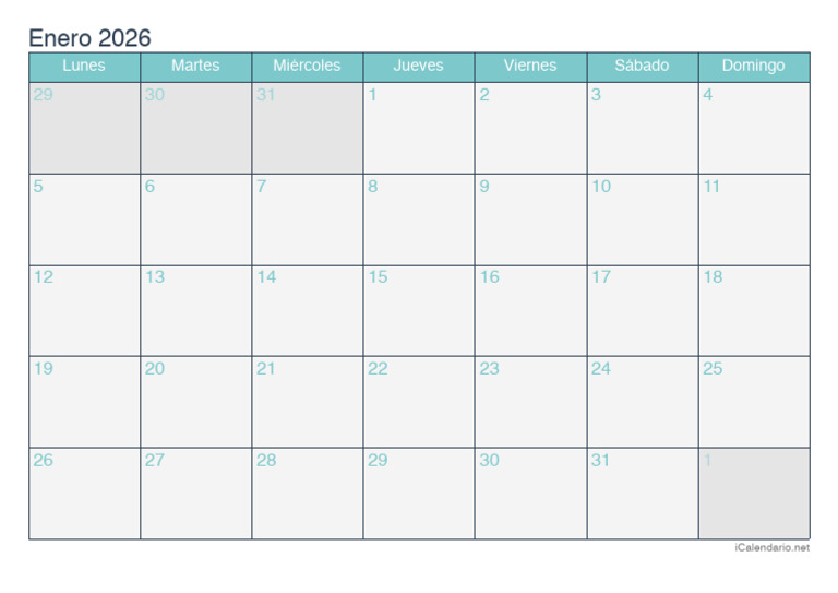 Calendario de Enero 2026 | PDF