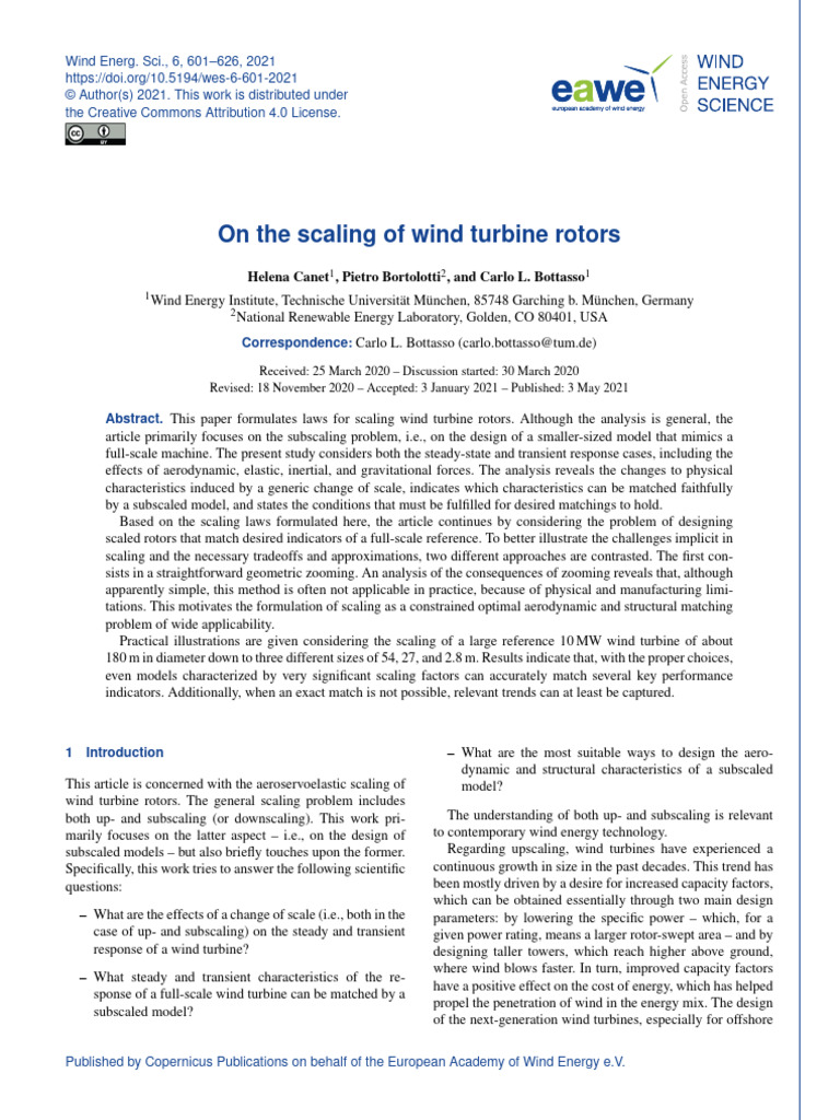 Scaling - Wind Turbine Blades | PDF | Turbine | Wind Turbine