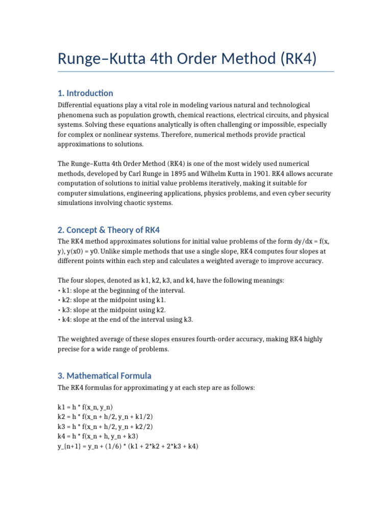 Understanding the Runge-Kutta RK4 Method | PDF | Applied Mathematics ...