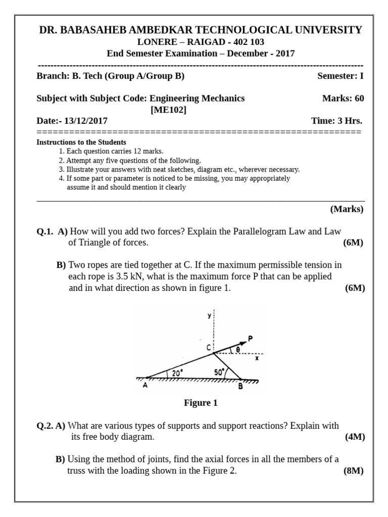 Engineering Mechanics Exam December 2017 | PDF | Acceleration | Friction