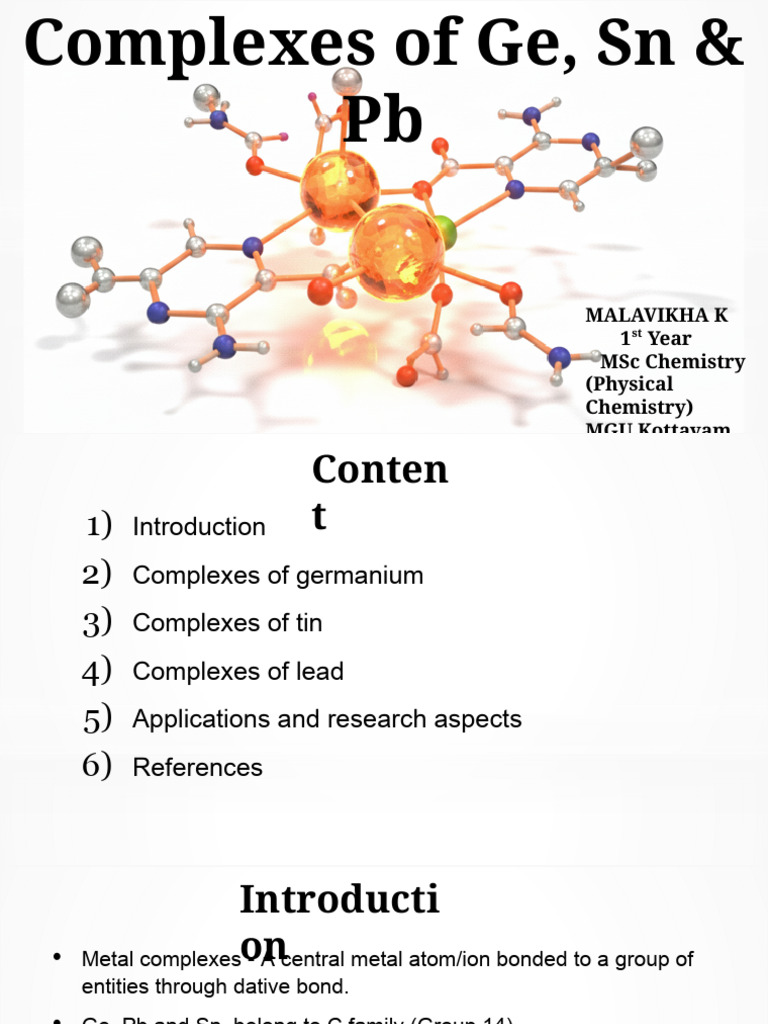 Complexes of Ge, SN and Pb. Malavikha K | PDF | Germanium ...