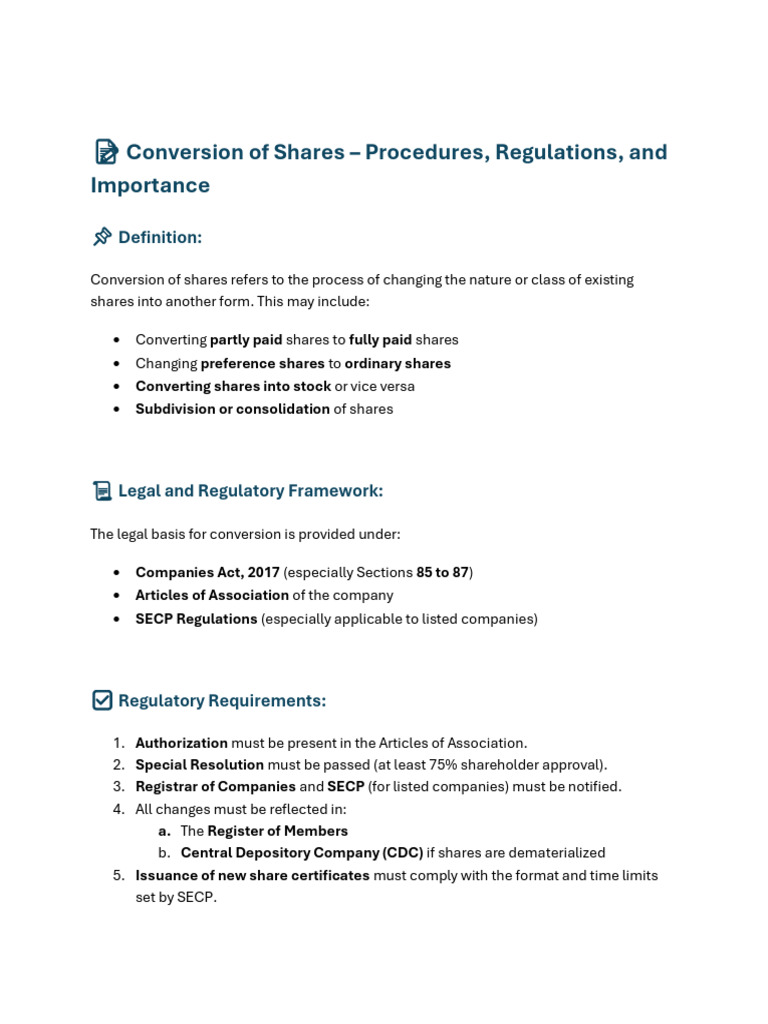 Detailed Notes On Conversion of Shares | PDF | Articles Of Association ...