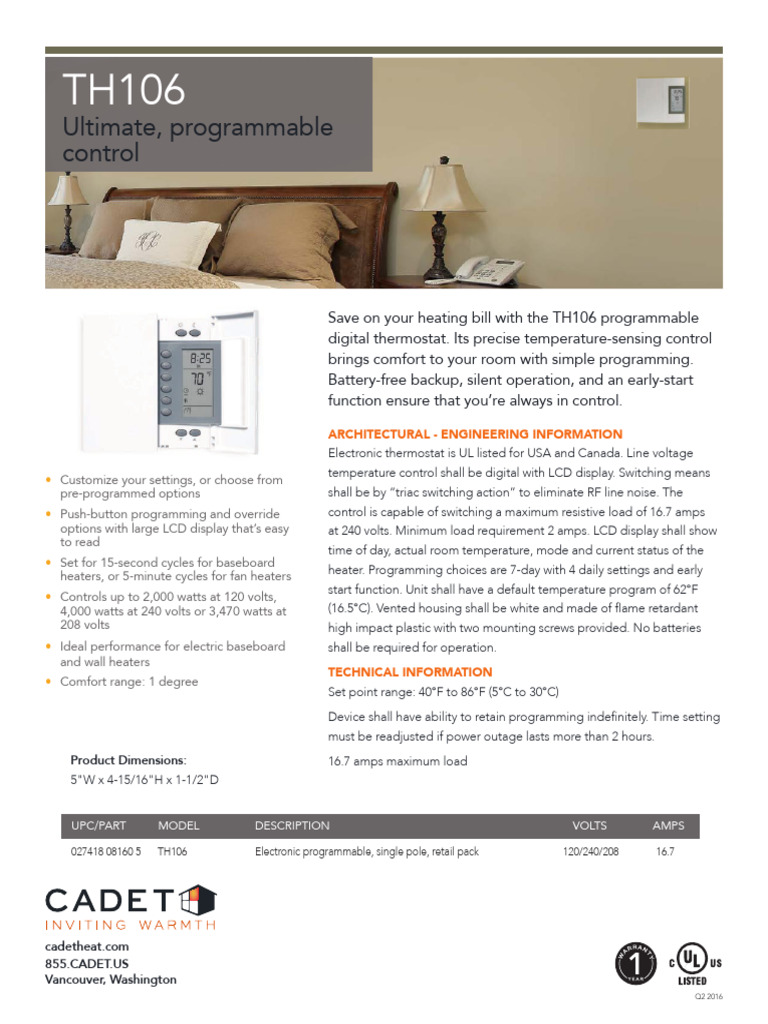 TH106 Programmable Digital Thermostat | PDF | Thermostat | Electronics