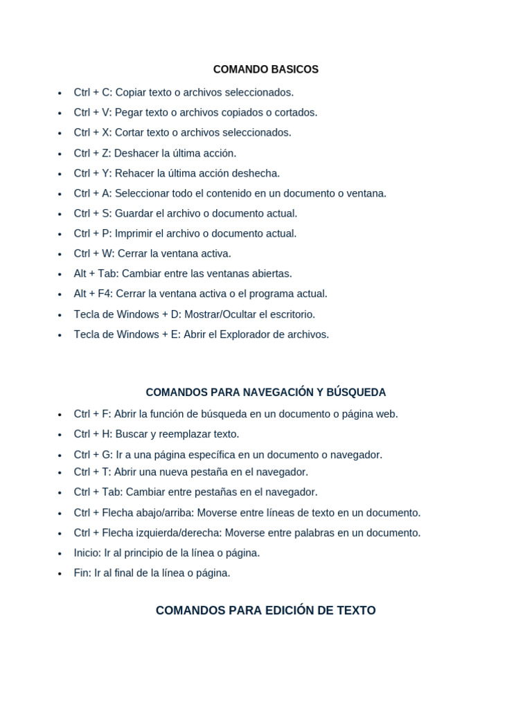Comandos de Teclado Esenciales para PC | PDF | Archivo de computadora ...