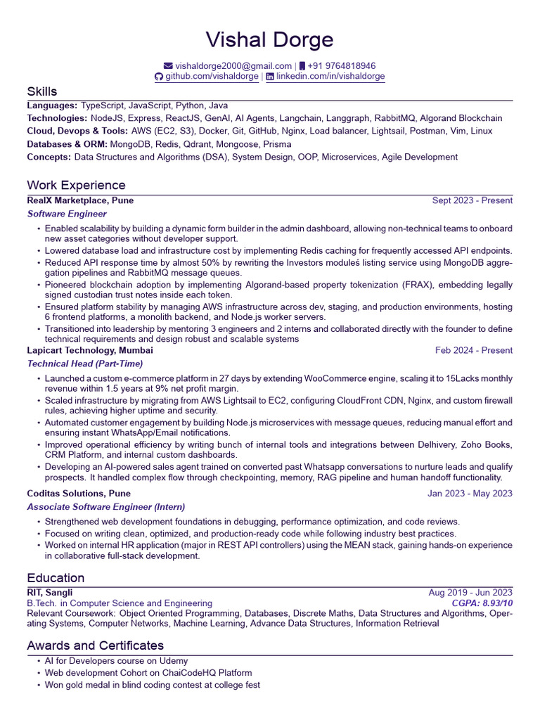 Vishal Dorge Resume 11 Sept | PDF | Amazon Web Services | Information ...