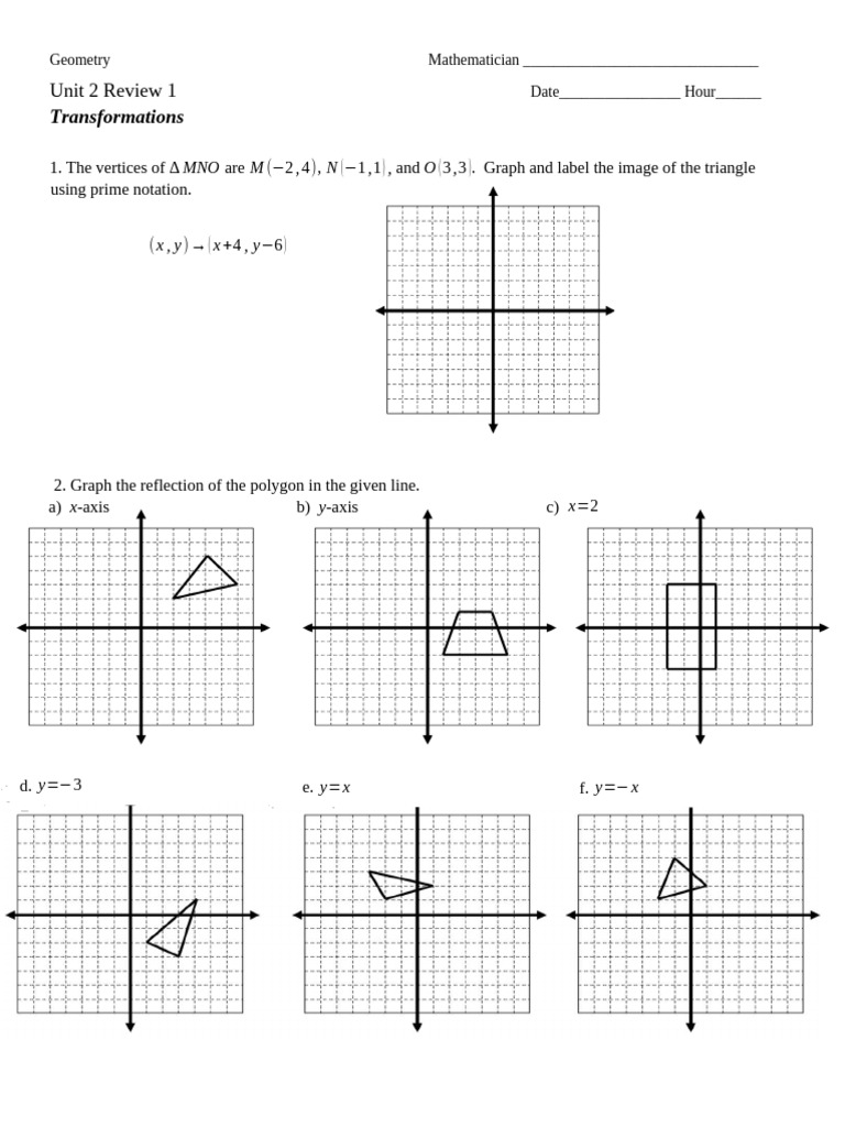 Geometry Transformations Unit Review | PDF | Cartesian Coordinate ...