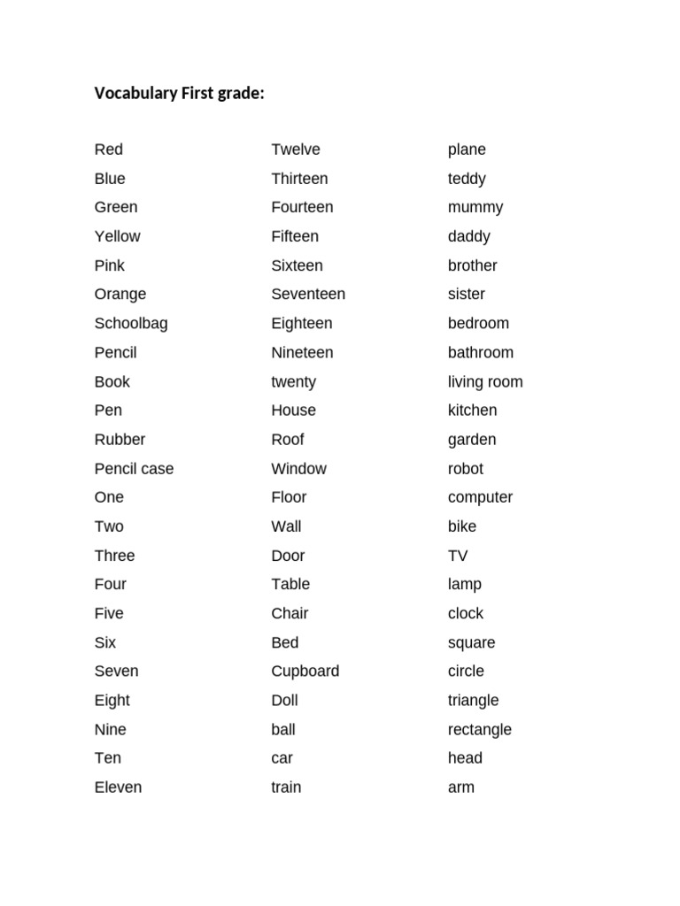 Vocabulary First Grade | PDF